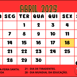 calendário mensal de abril