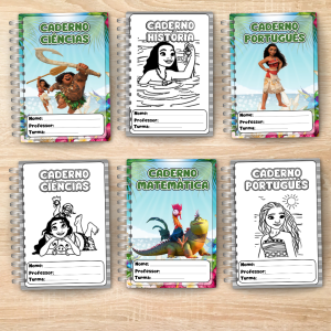 capa de caderno com personagens Moana