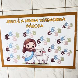 atividade pascal com mãos coloridas